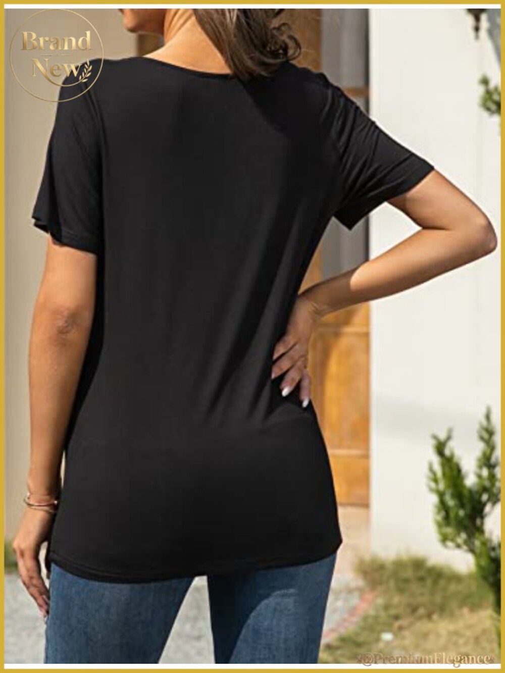 Women's Short Sleeve Asymmetric Tunic Top - Soft Rayon Blend - Picture 3 of 6